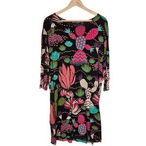 Gudrun Sjödén Sjoden Womens Dress MEDIUM Colorful Catcus Print Knit Long Sleeves